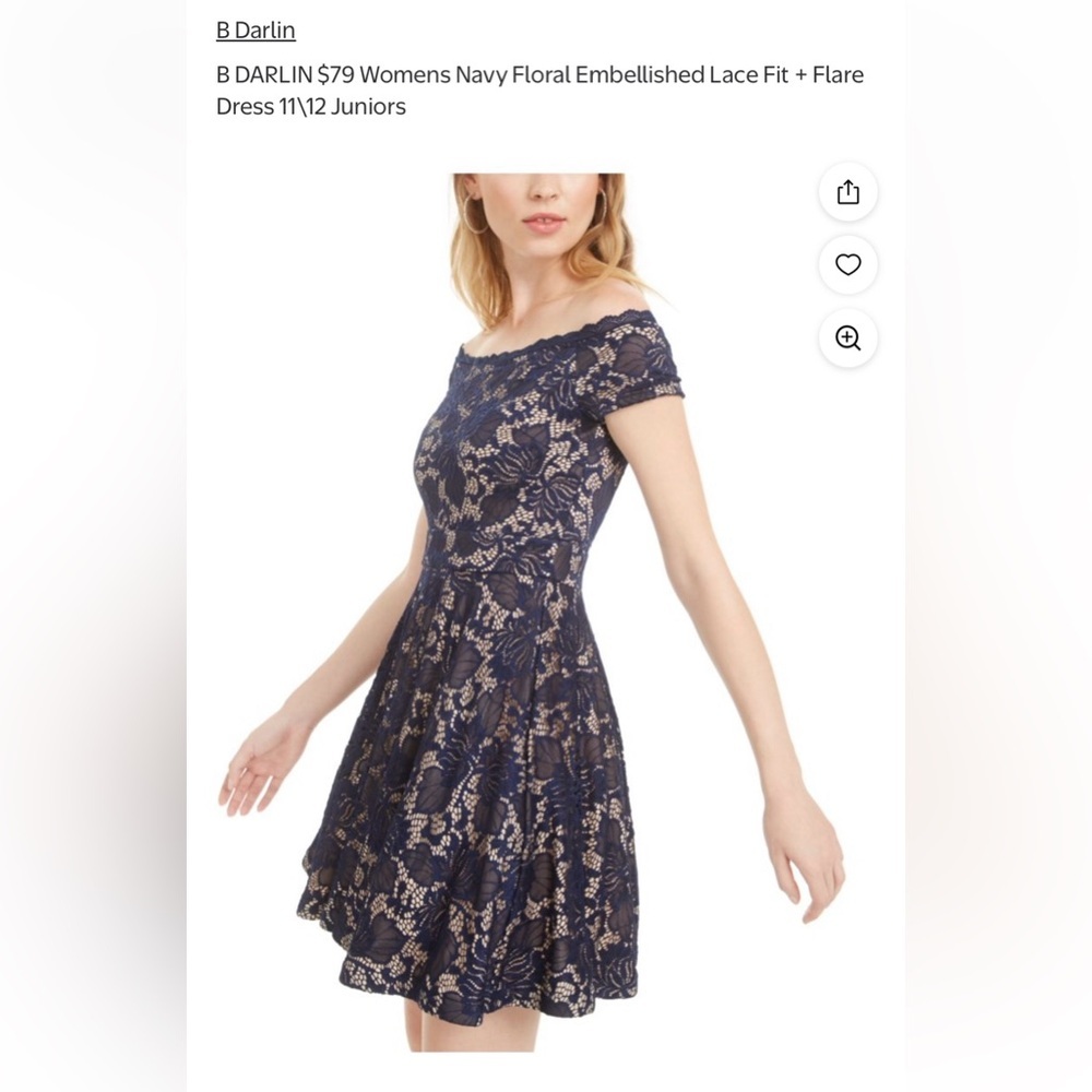 NWOT B. Darlin Girls Junior Size 11/12‎ Navy Floral Embellished Lace Dress